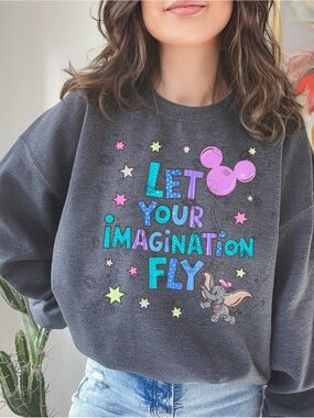 Let Your Imagination Fly Graphic Sweatshirt - Charcoal Small-3X